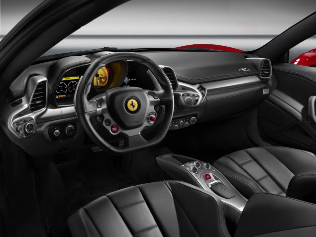 The 458 Italia's snug cabin combines luxury with tangible links to the marque's racing heritage