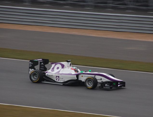 Josh's Status Grand Prix run Dallara GP3/13 powers down Silverstone's Old Pit Straight