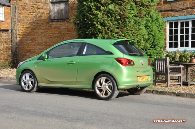 New 2015 Vauxhall Opel Corsa UK launch first drive impressions road test review 1 litre 1.4 ECOTEC handling Fiesta interior quality Polo - photo - Lime SRi 3dr rear 34