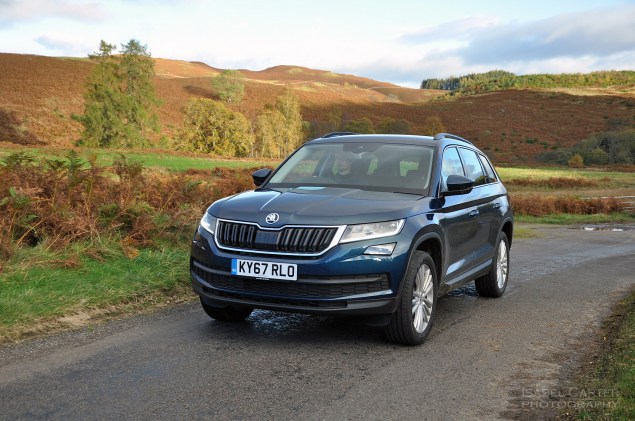 Skoda Kodiaq 4x4 7-seat SUV road test review UK - front 34 driving