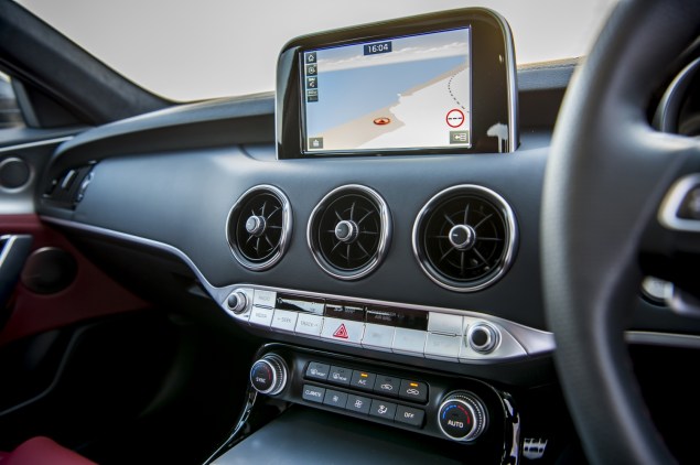 Kia Stinger GTS interior detail cabin - infotainment touchscreen