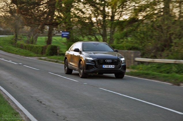 Audi Q8 SUV coupe crossover road test review - Oliver Hammond - in motion front